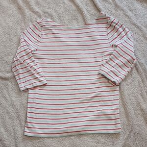 GAP Women's Blouse - Coral and White Stripes